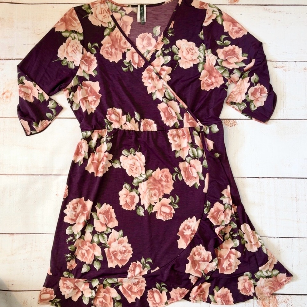 Floral Wrap Dress in Purple and Pink
